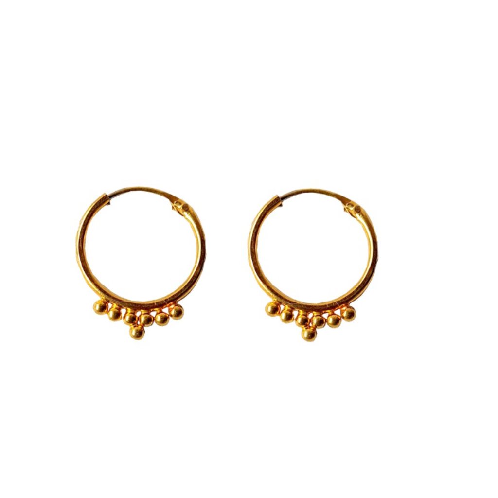 Solid 22K/18K/14K Fine Gold Certified Stamped Tiny Beads Design Hoop Earring