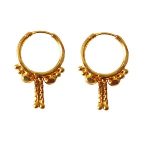 Solid 22K/18K/14K Fine Gold Certified Stamped Two Chain Beads Design Hoop Earring