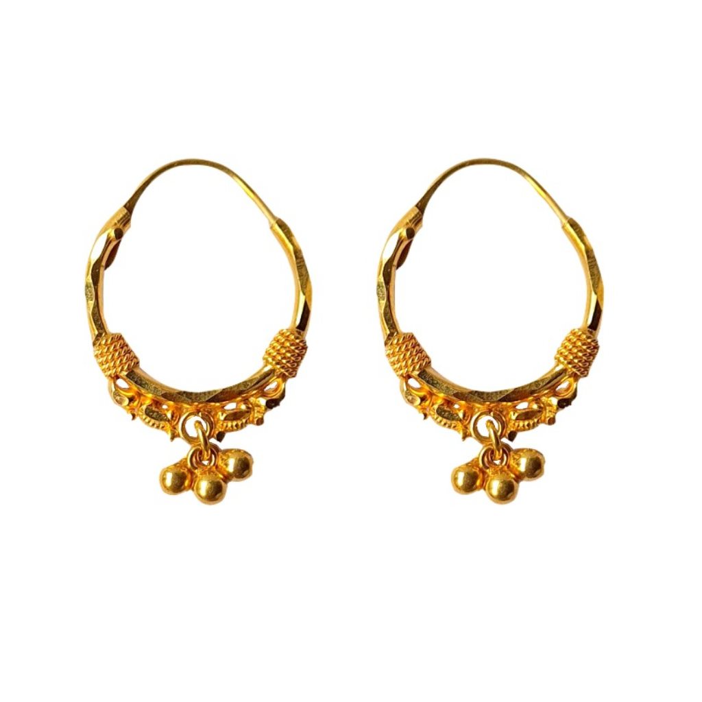 Solid 22K/18K/14K Fine Gold Certified Stamped Elegan Beads Design Hoop Earring