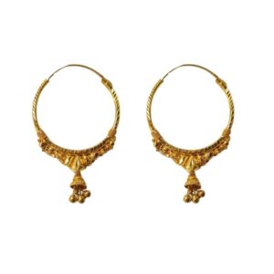Solid 22K/18K/14K Fine Gold Certified Stamped Carved Bell Design Hoop Earring