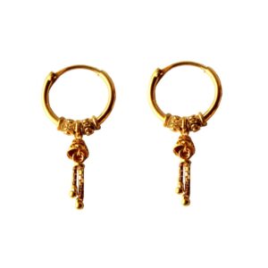 Solid 22K/18K/14K Fine Gold Certified Stamped Hanging Chain Bell Design Hoop Earring