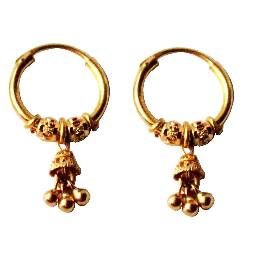 Solid 22K/18K/14K Fine Gold Certified Stamped Two Beads Bell Design Hoop Earring