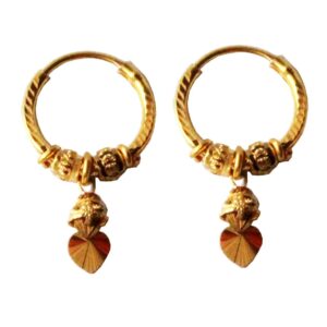 Solid 22K/18K/14K Fine Gold Certified Stamped Two Beads Leaf Design Hoop Earring