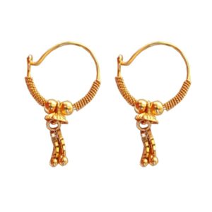 Solid 22K/18K/14K Fine Gold Certified Stamped Hanging Chain Design Hoop Earring
