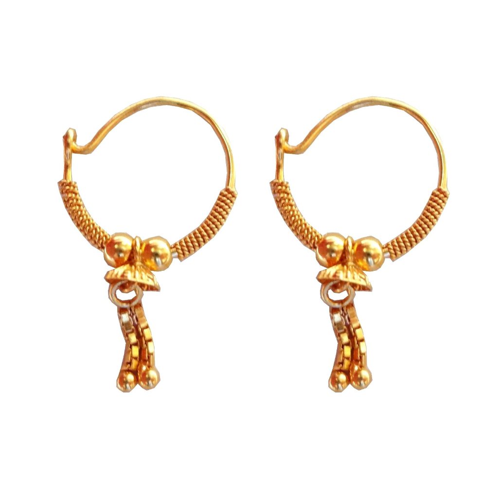 Solid 22K/18K/14K Fine Gold Certified Stamped Hanging Chain Design Hoop Earring