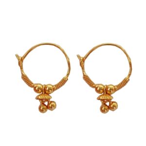 Solid 22K/18K/14K Fine Gold Certified Stamped Plane Beads Design Hoop Earring