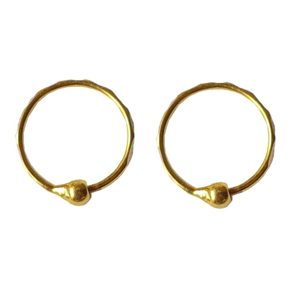 Solid 22K/18K/14K Fine Gold Certified Stamped Attached Bead Design Hoop Earring