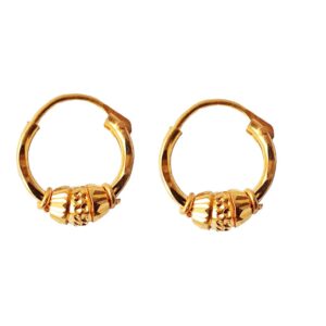 Solid 22K/18K/14K Fine Gold Certified Stamped Antique Beads Design Hoop Earring