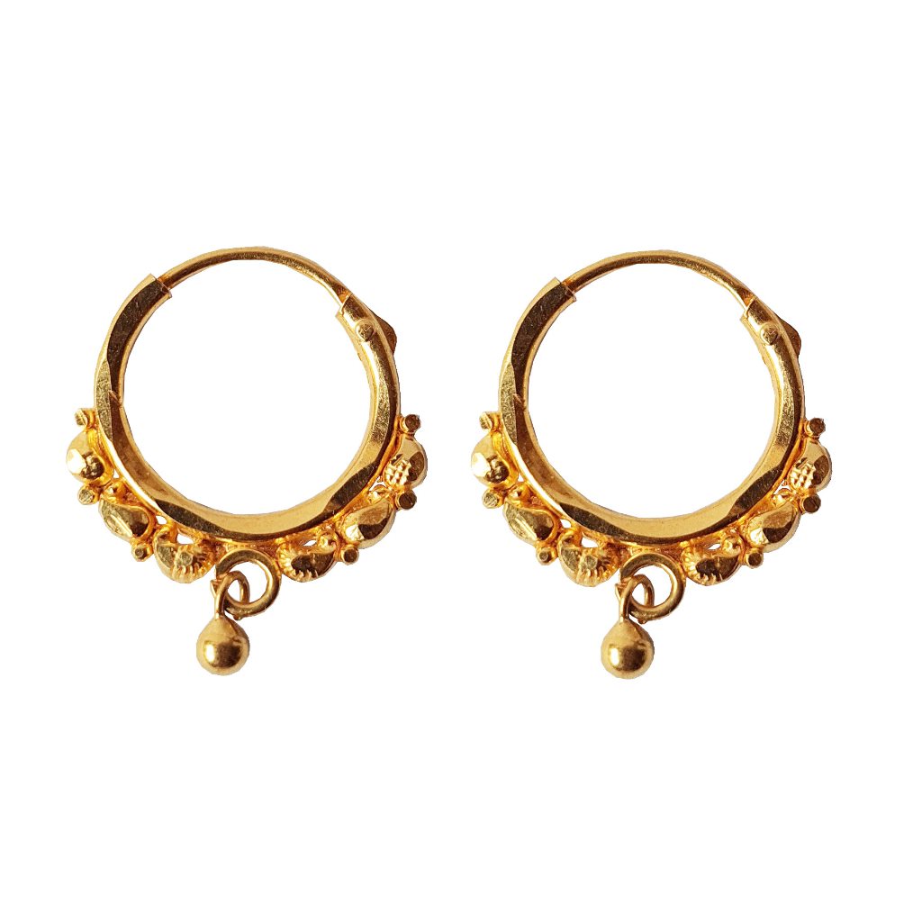 Solid 22K/18K/14K Fine Gold Certified Stamped Hanged Bead Design Hoop Earring