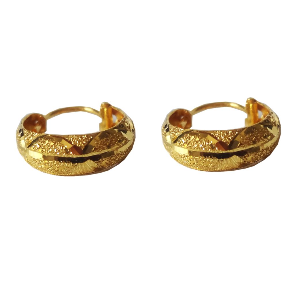 Solid 22K/18K/14K Fine Gold Certified Stamped Carved Basket Design Hoop Earring