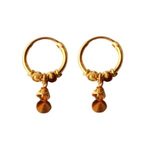 Solid 22K/18K/14K Fine Gold Certified Stamped Hanging Leaf Design Hoop Earring