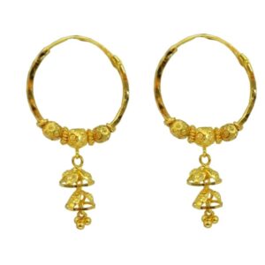 Solid 22K/18K/14K Fine Gold Certified Stamped Double Bells Design Hoop Earring