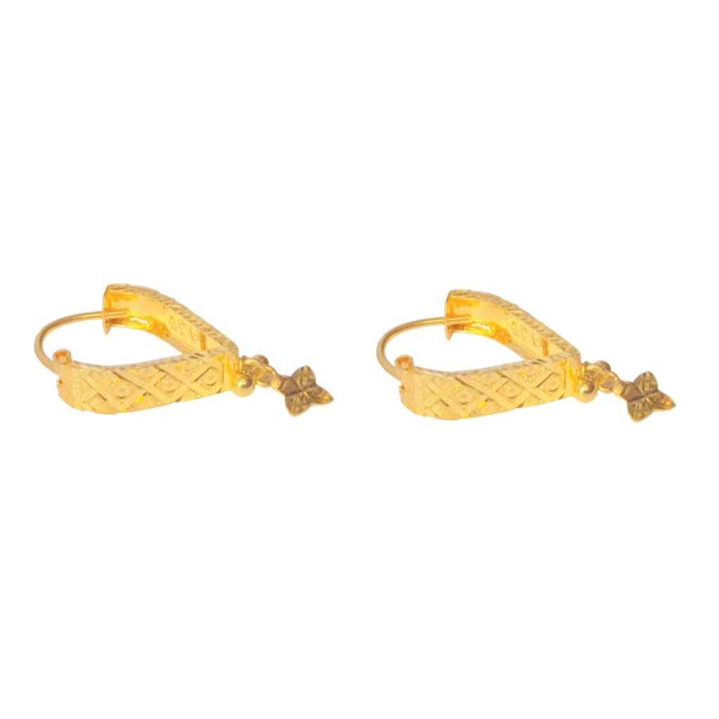 Solid 22K/18K/14K Fine Gold Certified Stamped Unique Carved Design Hoop Earring