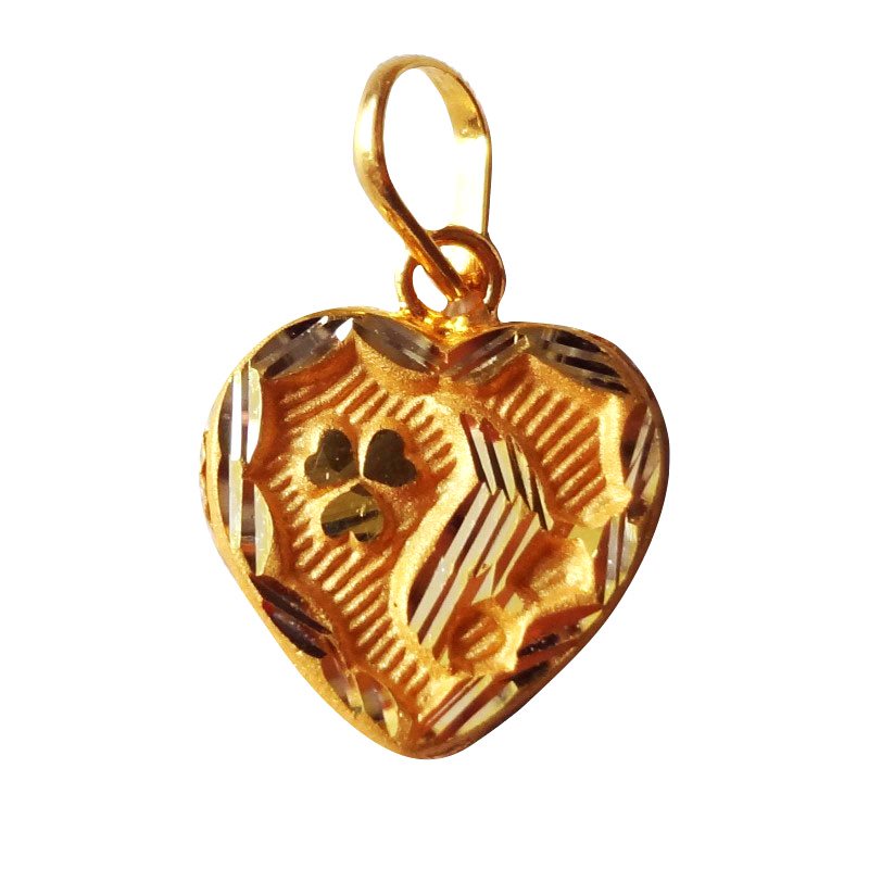 Solid 22K/18K/14K Fine Gold Certified Stamped Heart Flower Carved Design Pendant