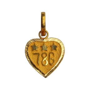 Solid 22K/18K/14K Fine Gold Certified Stamped Heart 786 Design Pendant In 22 Carat,18 Carat and 14 Carat Fine Gold