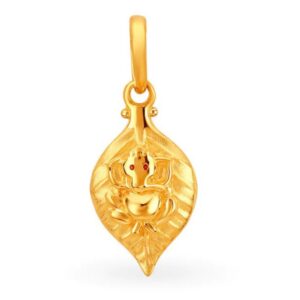 Solid 22K/18K/14K Fine Gold Certified Stamped Stunning Leaf Ganpati Design Pendant In 22 Carat,18 Carat and 14 Carat Fine Gold