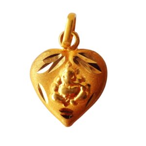 Solid 22K/18K/14K Fine Gold Certified Stamped Heart Ganesha Design Pendant In 22 Carat,18 Carat and 14 Carat Fine Gold