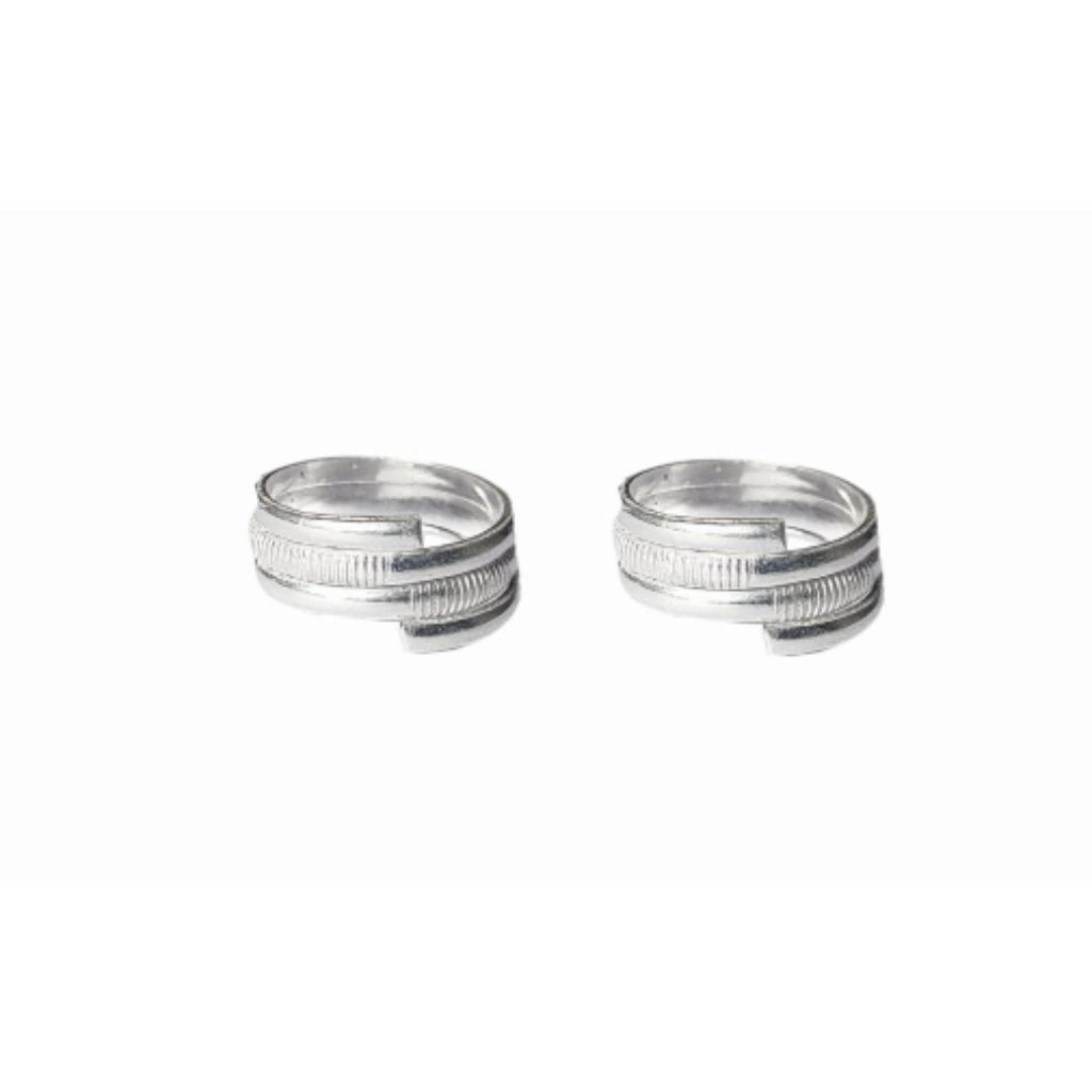 Solid 925 Sterling Silver Three Layer Design Toe Ring Pair For Women