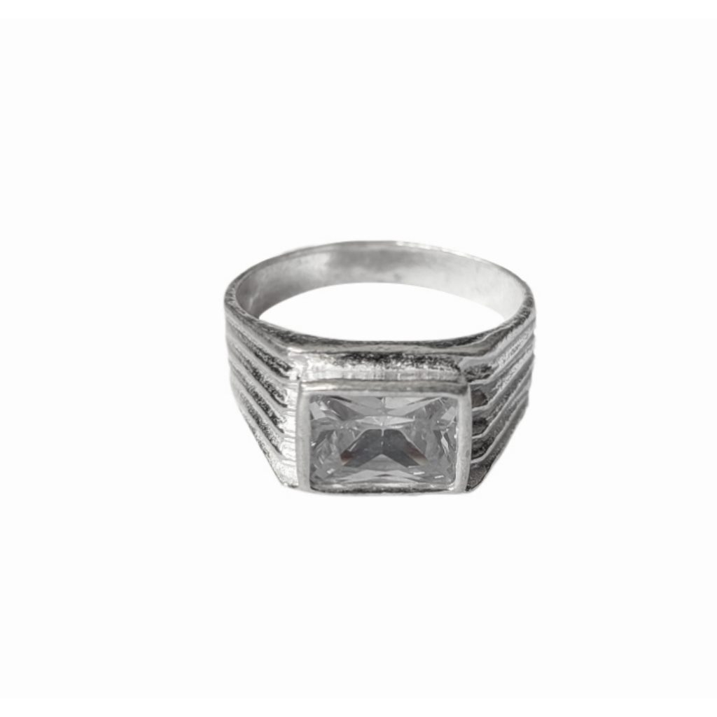 Solid Pure 925 Sterling Fine Silver White Stone Design Ladies Ring Size-10.5