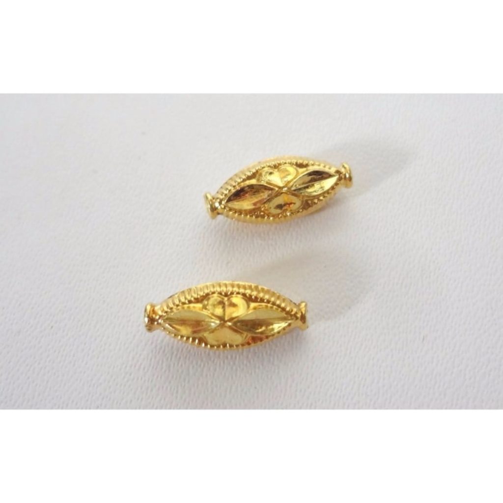 Solid 22K/18K Yellow Fine Gold 11 MM 20 Pieces Wheat Beads