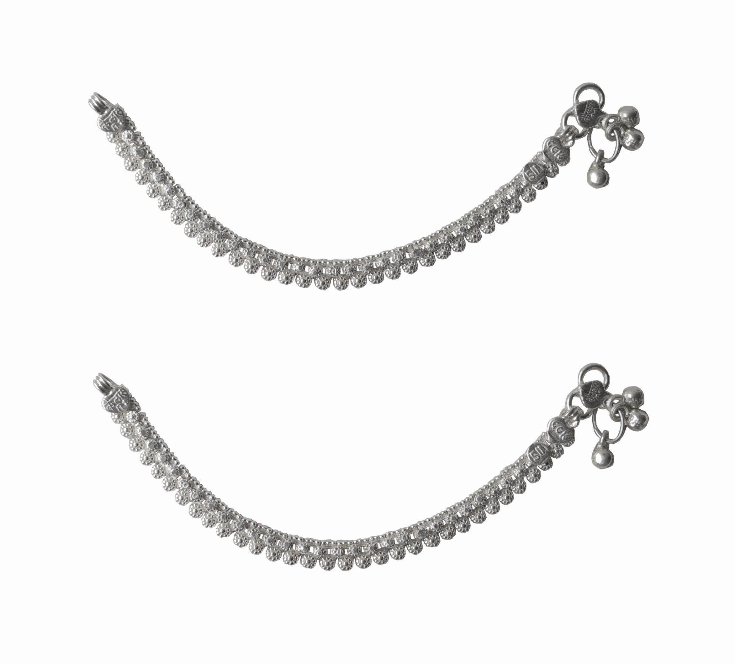 Solid 925 Sterling Silver Beautiful Design Adult Anklet Pair For Women