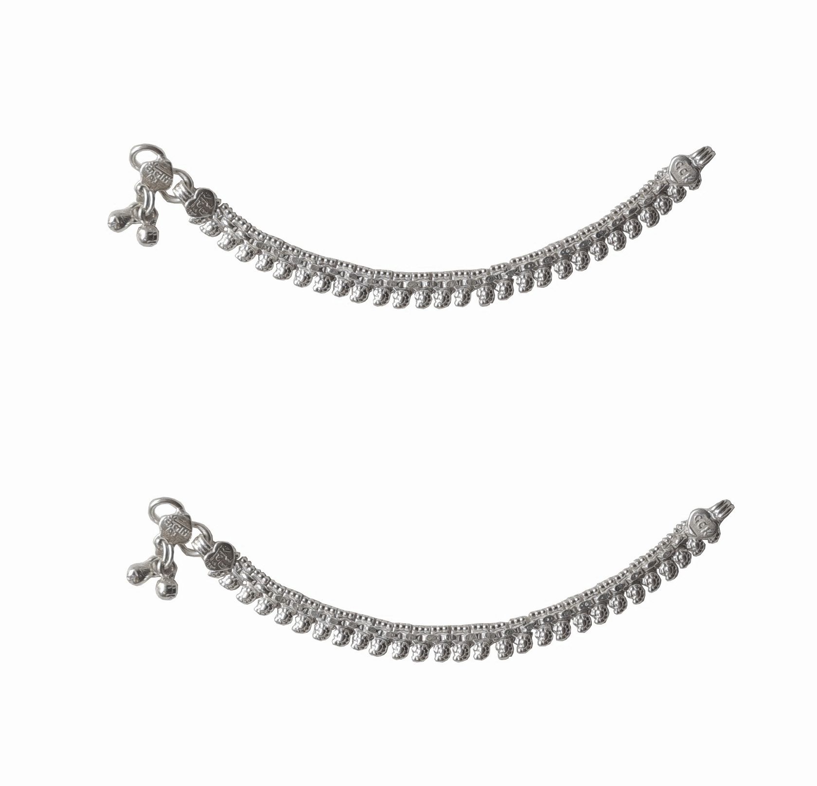 Solid 925 Sterling Silver Magneficient Design Adult Anklet Pair For Women