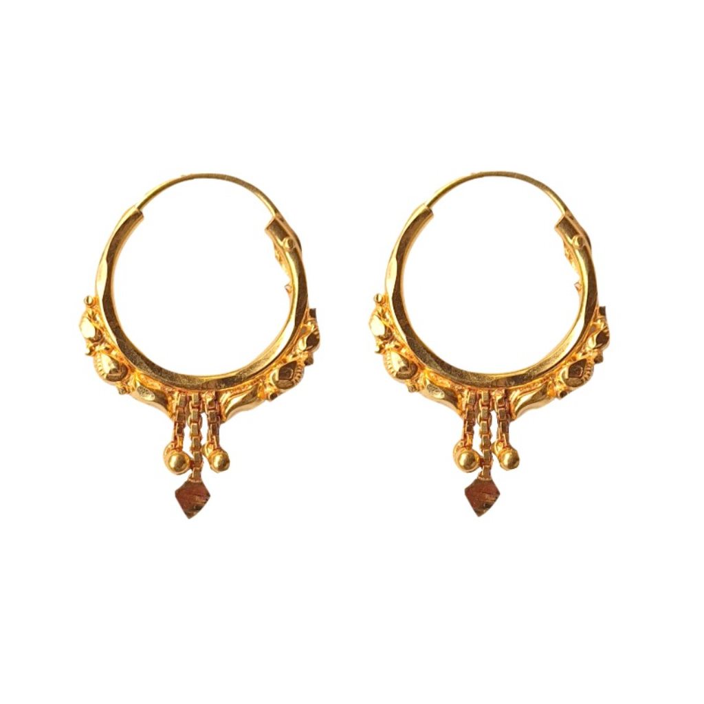 Solid 22K/18K/14K Fine Gold Certified Stamped Beautifully Carved Design Hoop Earring