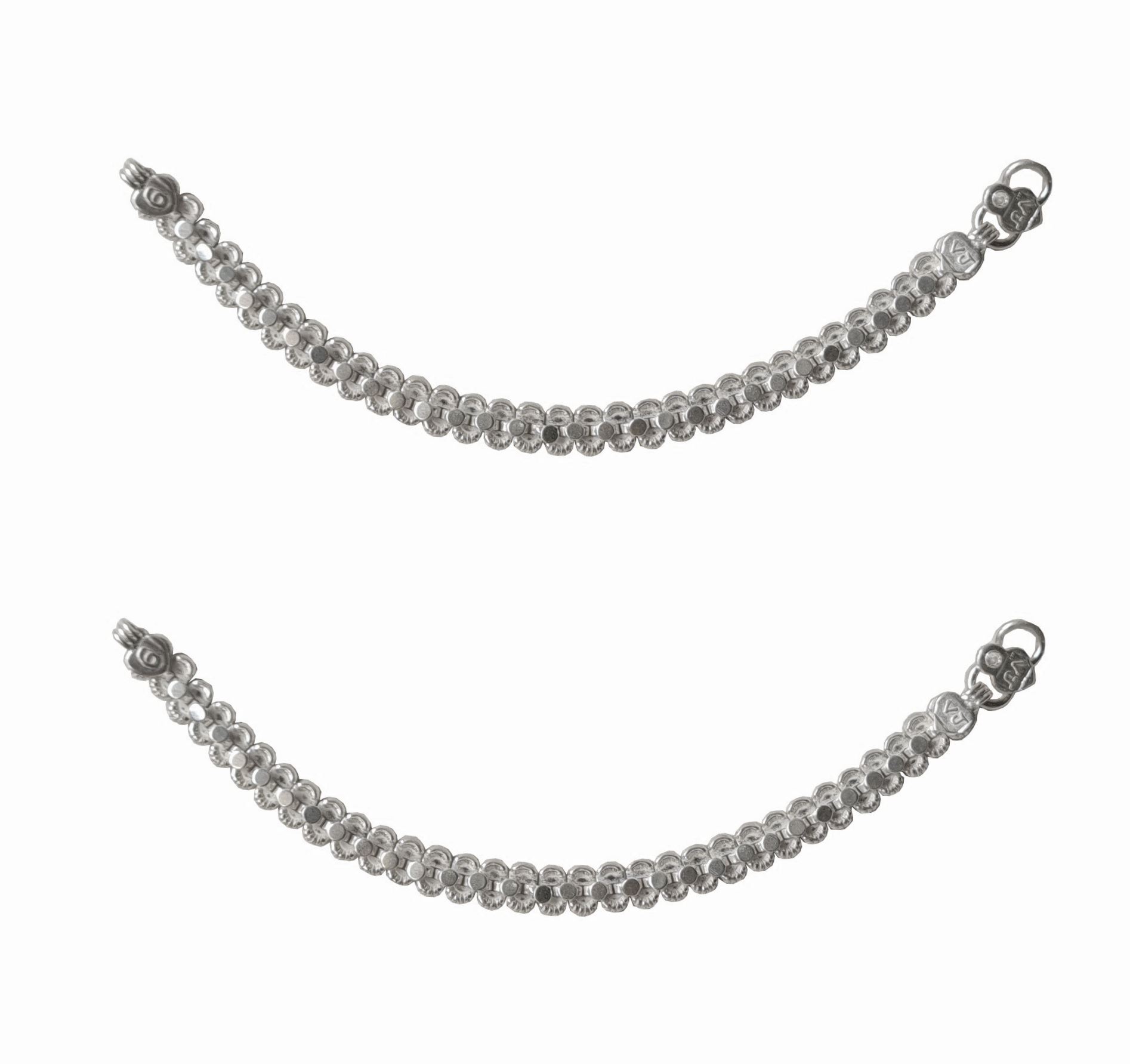 Solid 925 Sterling Silver Magneficient Design Adult Anklet Pair For Women