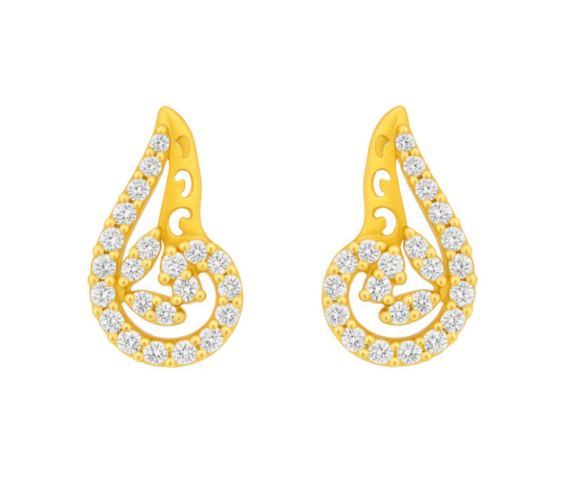 BIS Certified Real 22K Yellow Fine Gold Drop CZ Earrings For Women