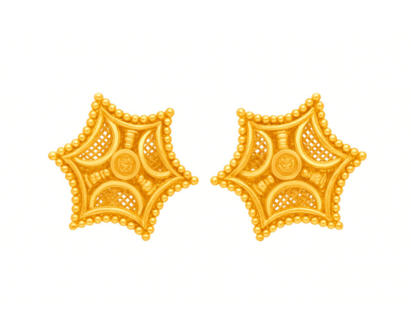 BIS Certified Real 22K Yellow Fine Gold Handmade Star Earrings For Women
