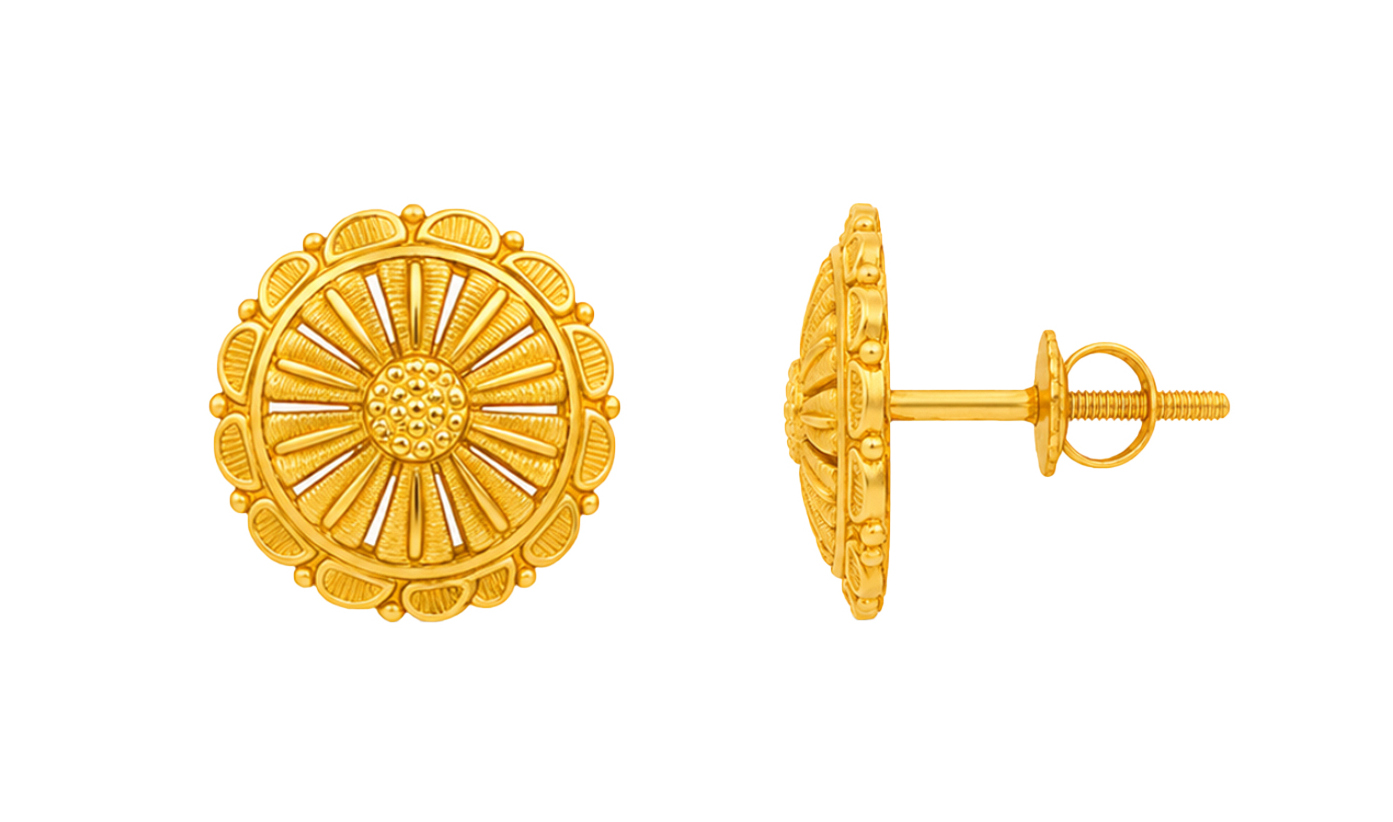 BIS Certified Real 22K Yellow Fine Gold Handmade Flower Earrings For Women - Image 3