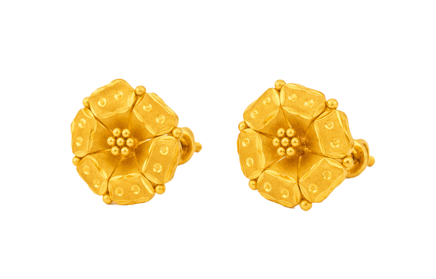 BIS Certified Real 22K Yellow Fine Gold Handmade Flower Earrings For Women - Image 2