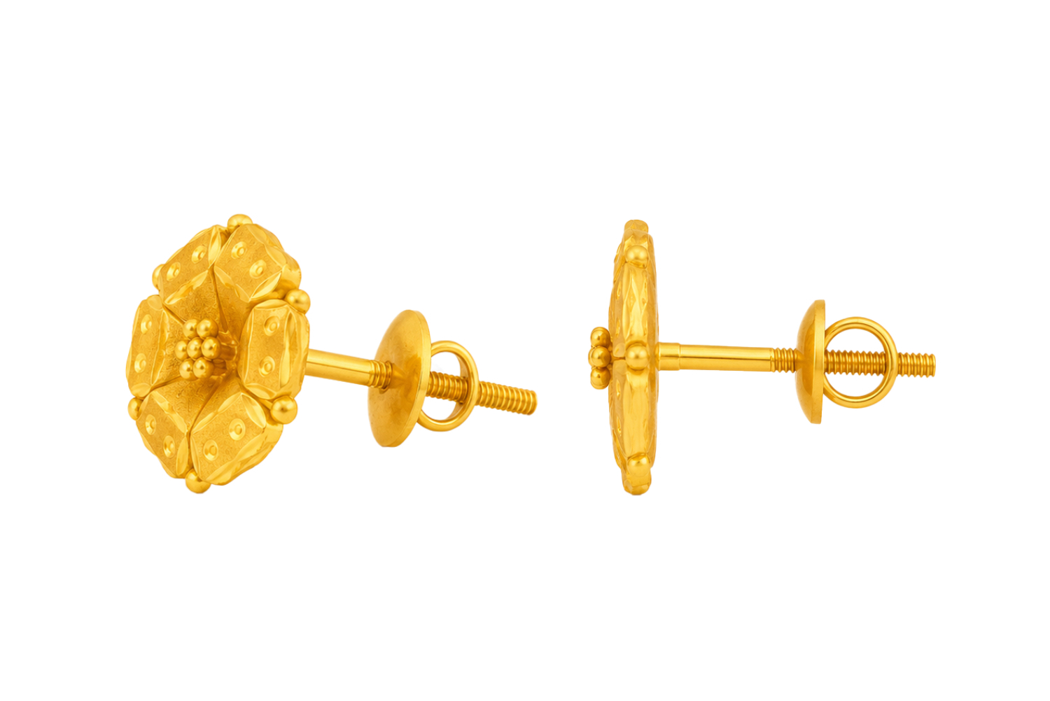 BIS Certified Real 22K Yellow Fine Gold Handmade Flower Earrings For Women - Image 3