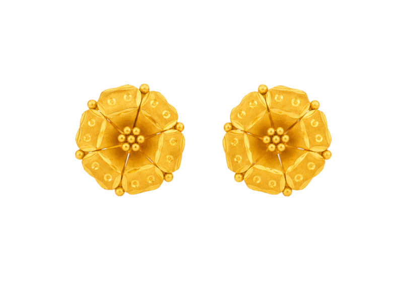BIS Certified Real 22K Yellow Fine Gold Handmade Flower Earrings For Women