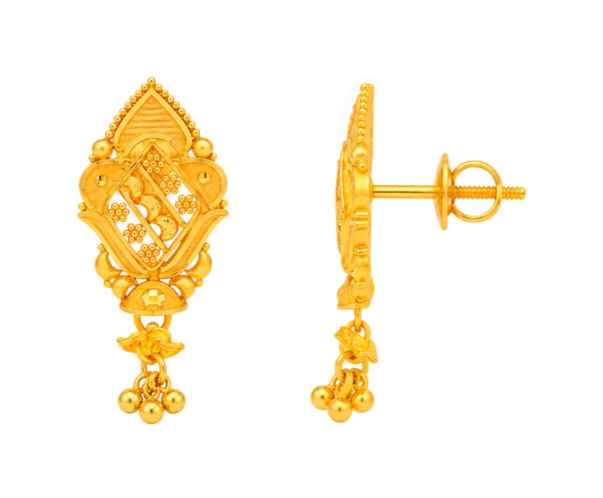 BIS Certified Real 22K Yellow Fine Gold Handmade Earrings For Women - Image 3