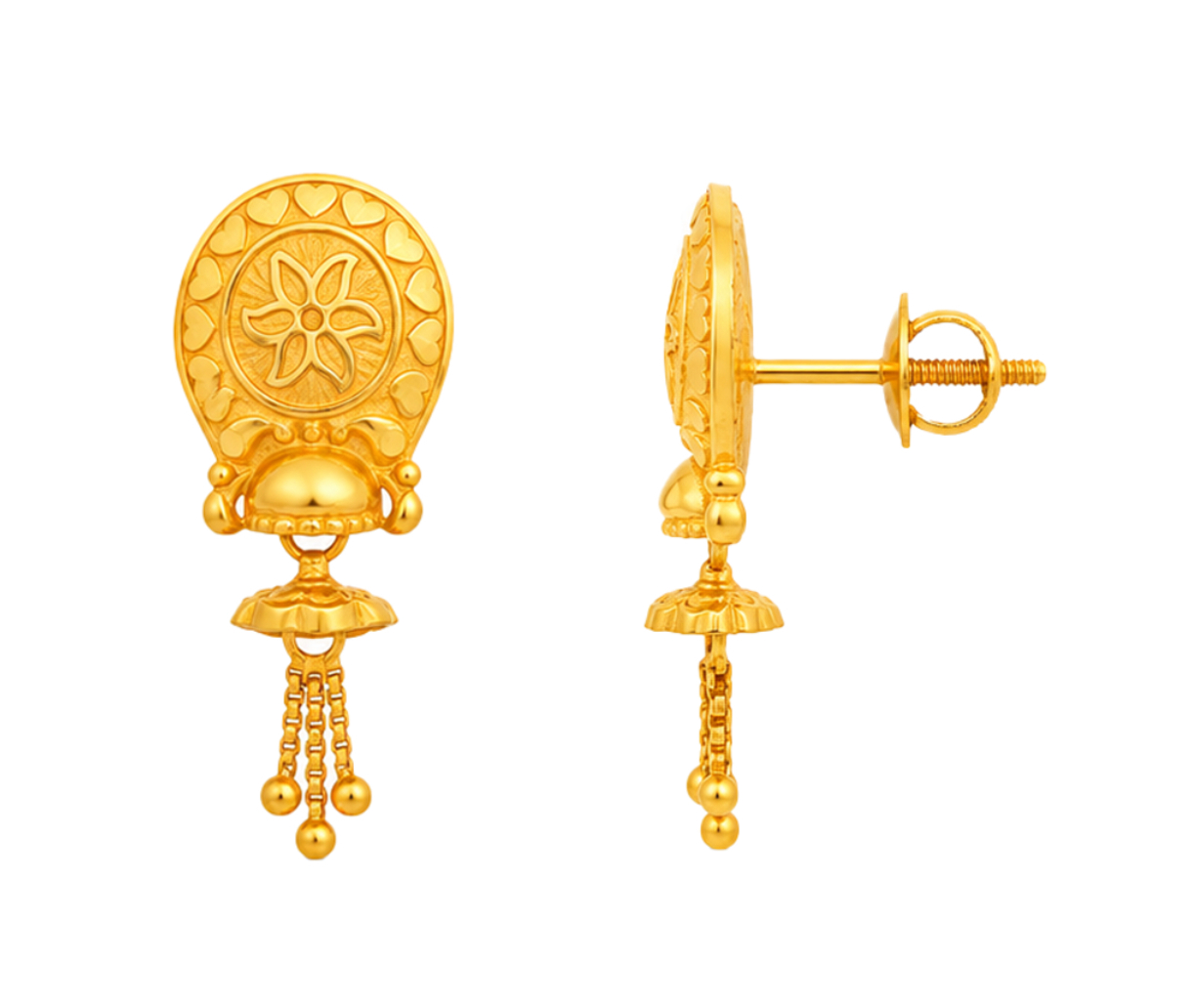 BIS Certified Real 22K Yellow Fine Gold Handmade Earrings For Women - Image 3