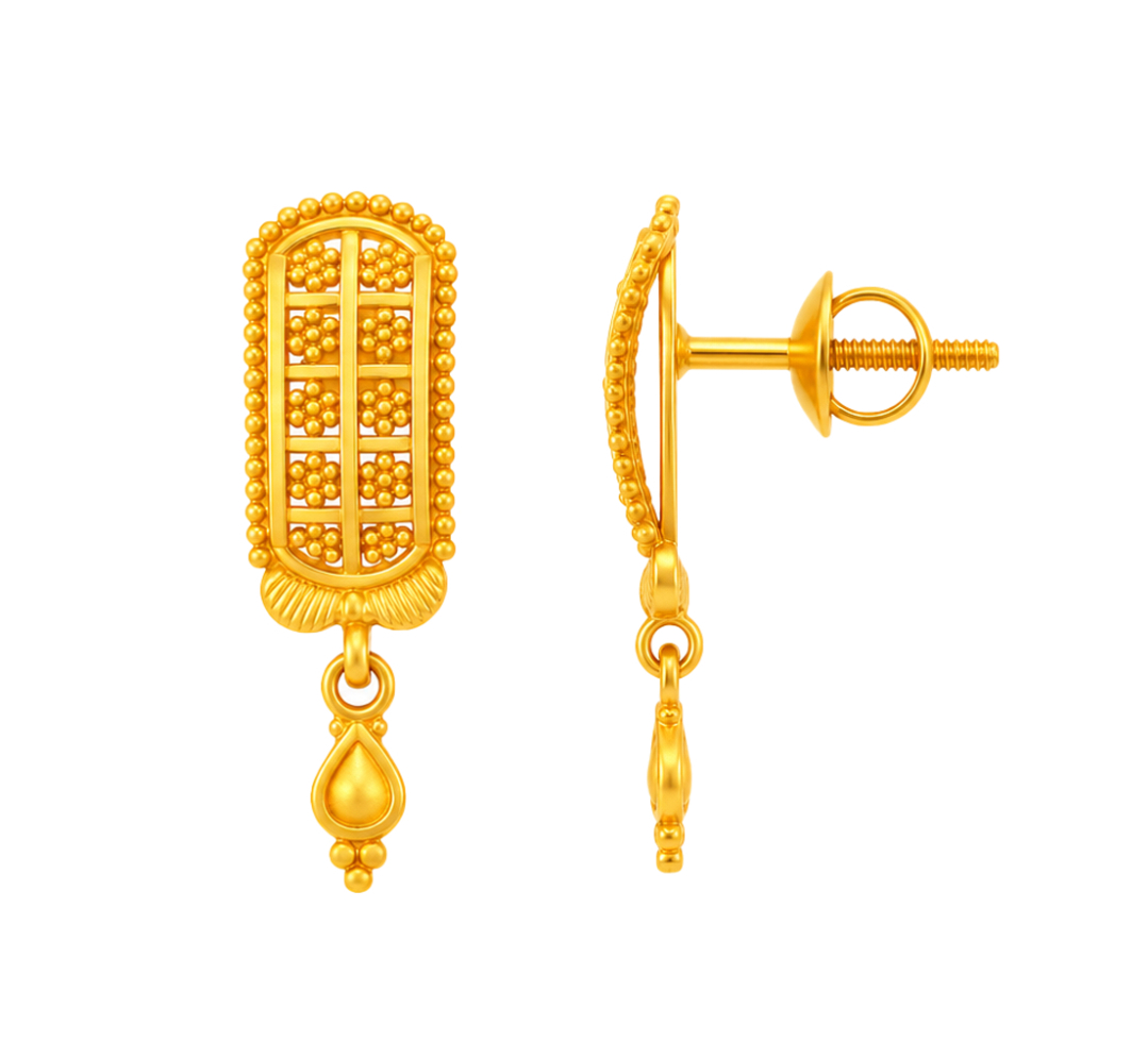 BIS Certified Real 22K Yellow Fine Gold Handmade Earrings For Women - Image 3
