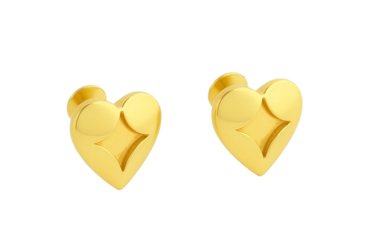 BIS Certified Real 18K Yellow Fine Gold Heart Stud Earrings For Women - Image 2