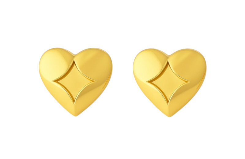 BIS Certified Real 18K Yellow Fine Gold Heart Stud Earrings For Women