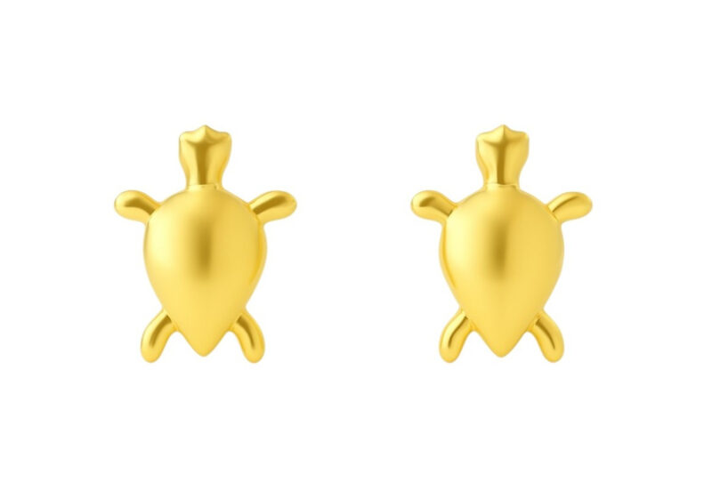 BIS Certified Real 18K Yellow Fine Gold Turtle Stud Earrings For Women