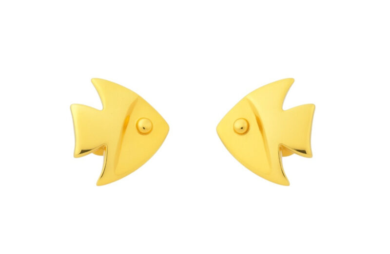 BIS Certified Real 18K Yellow Fine Gold Fish Stud Earrings For Women