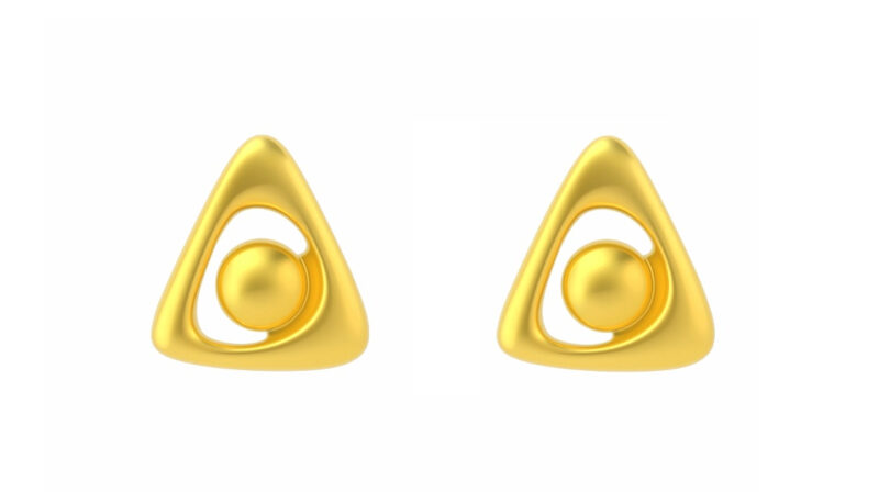 BIS Certified Real 18K Yellow Fine Gold Triangle Stud. Earrings For Women