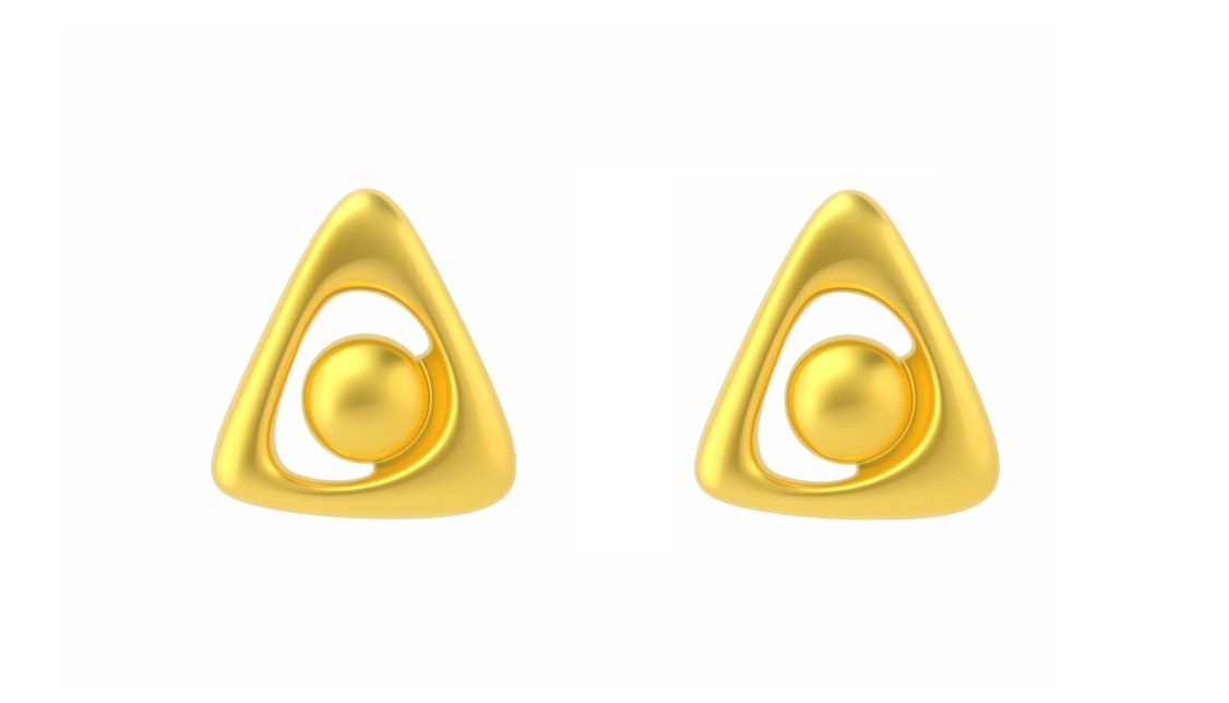BIS Certified Real 18K Yellow Fine Gold Triangle Stud. Earrings For Women