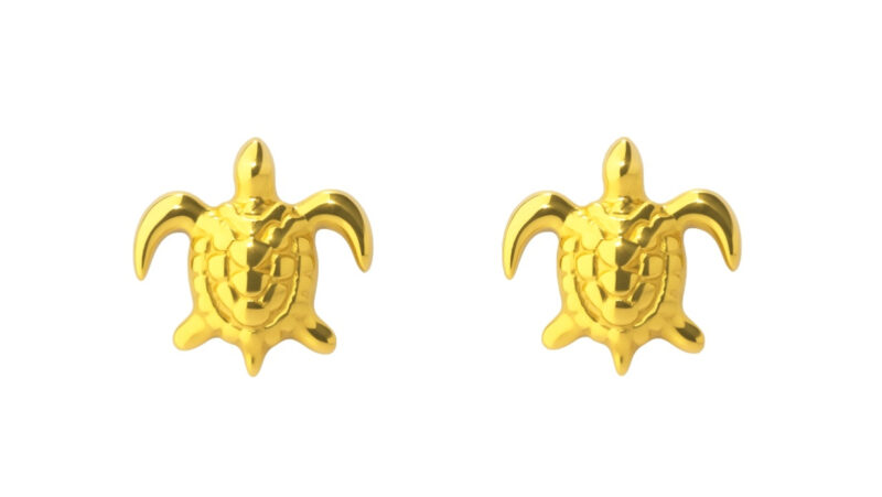 BIS Certified Real 18K Yellow Fine Gold Turtle Stud Earrings For Women