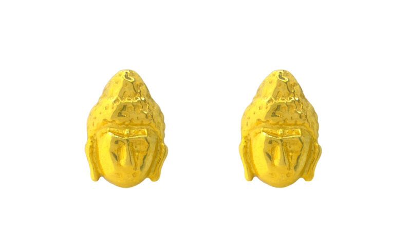 BIS Certified Real 18K Yellow Fine Gold Buddha Stud Earrings For Women