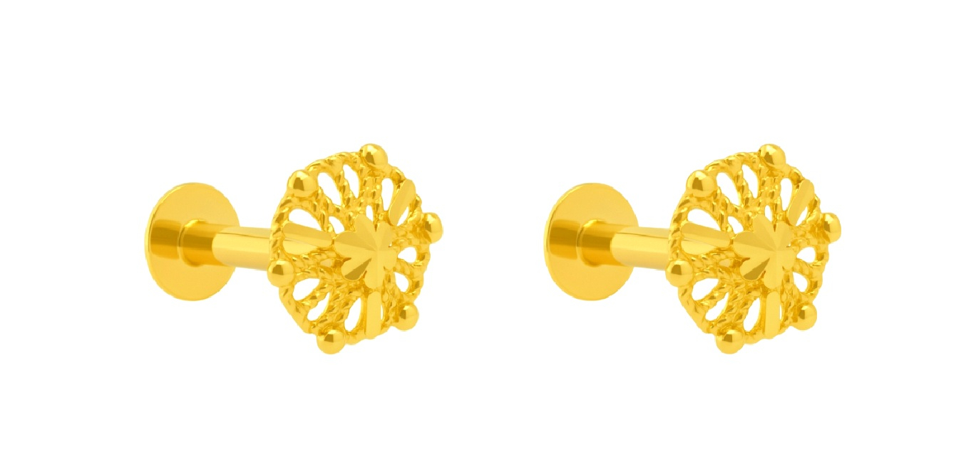 BIS Certified Real 18K Yellow Fine Gold Floral Stud Earrings For Women - Image 2