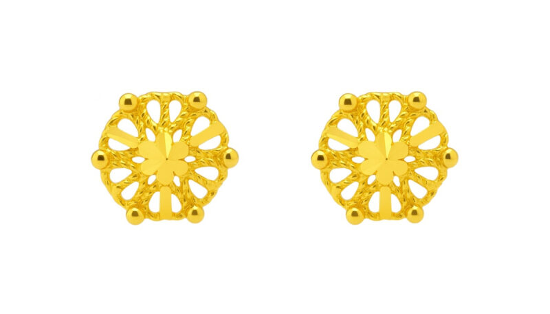 BIS Certified Real 18K Yellow Fine Gold Floral Stud Earrings For Women