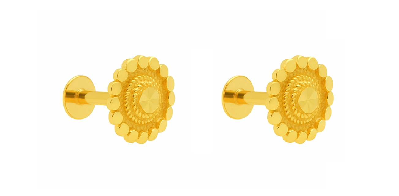 BIS Certified Real 18K Yellow Fine Gold Traditional Stud Earrings For Women - Image 2