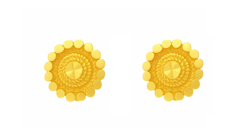 BIS Certified Real 18K Yellow Fine Gold Traditional Stud Earrings For Women