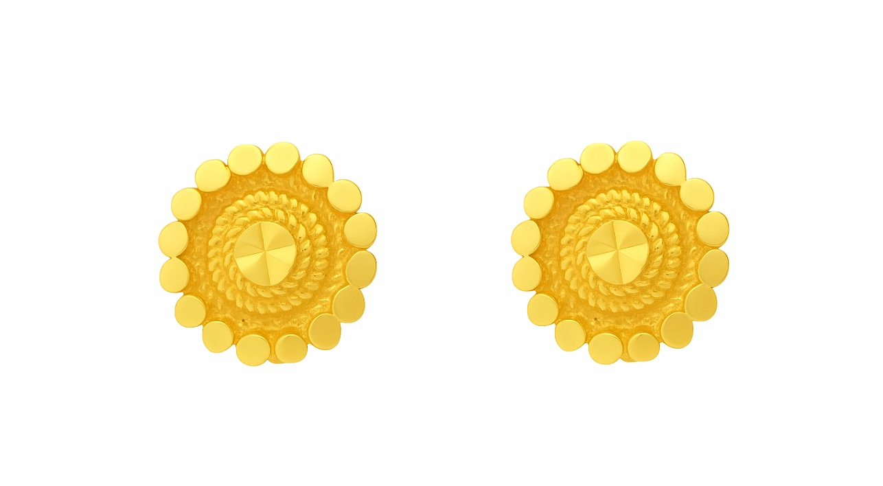 BIS Certified Real 18K Yellow Fine Gold Traditional Stud Earrings For Women